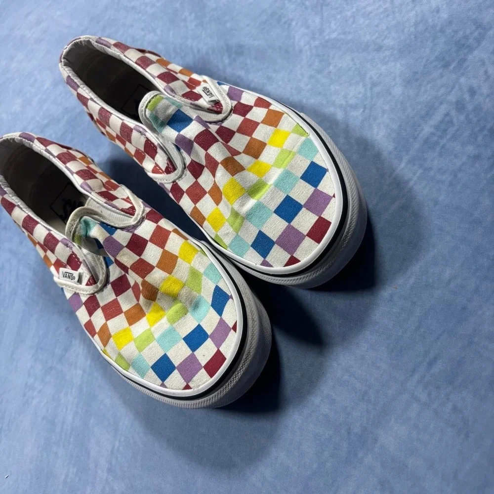 Vans rainbow checkered slip on sneakers